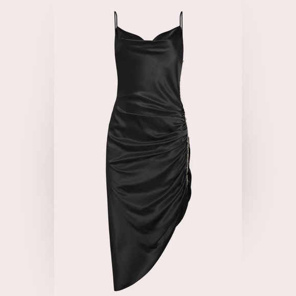 Cinq a sept black silk Emilia rhinestone ruched slip evening formal dress NWT 2 - Picture 2 of 7